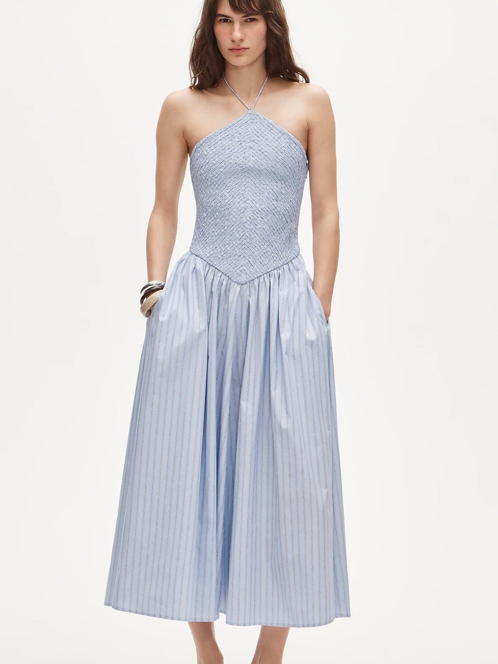 NWT J.Crew Smocked Halter Dress Blue Stripe